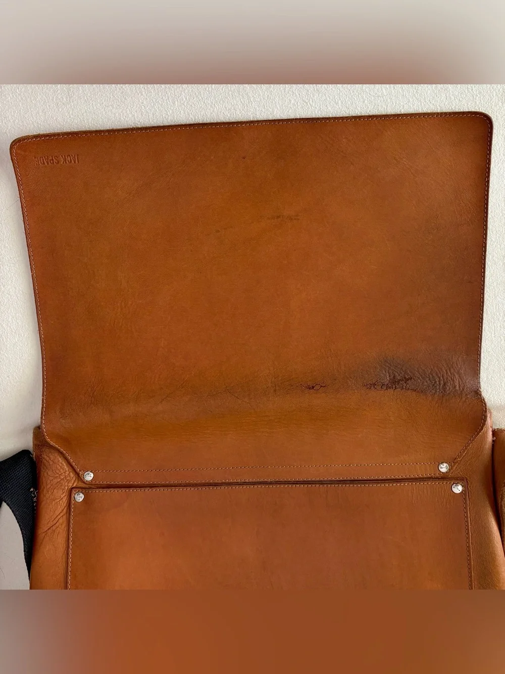 RARE Vintage Jack Spade Bridle Leather Messenger Field Bag Cognac Brown HTF